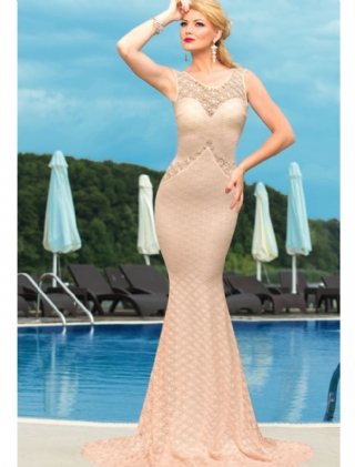 Deluxe Mermaid Style Lace Hollow outs Maxi Evening Dress