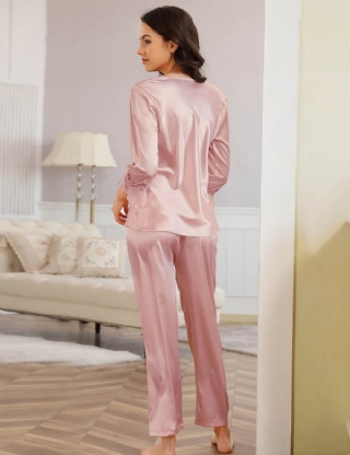 High Quality Long Sleeve Silk Pajama Set Two Piece Set