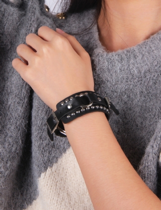 Black PU Punk Gothic Rivet Bracelet