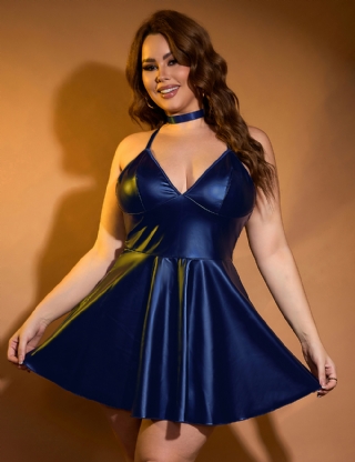 Blue PU leather Suspender Sexy Nightdress
