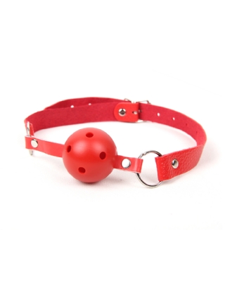 Red Soft Open Breathable Leather Mouth Ball Gag SM
