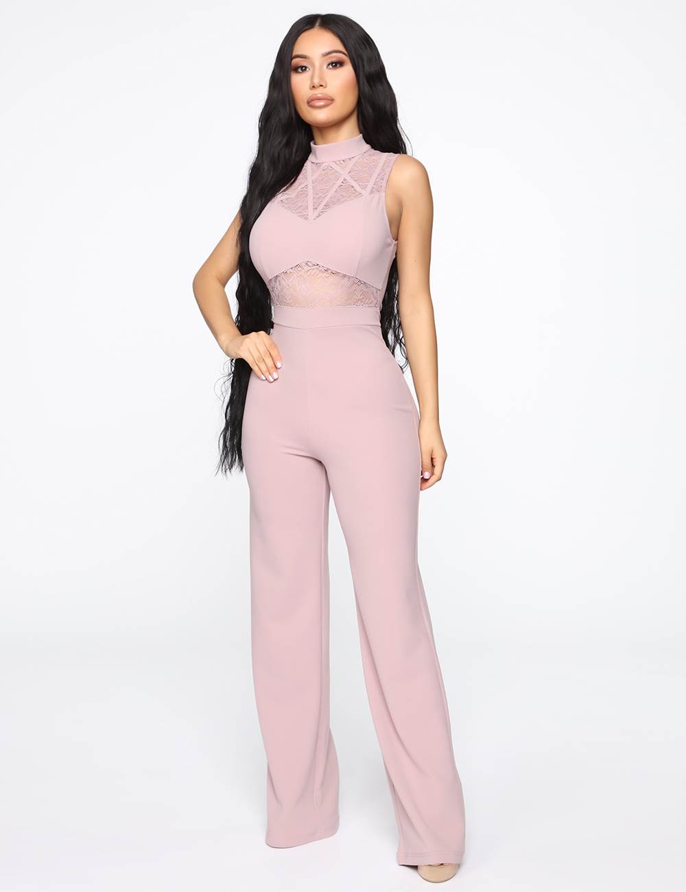 Pink Hollow Lace Sleeveless High Neck Sexy Jumpsuit | Ohyeah