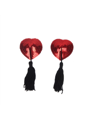 Red Sequin Black Tassel Nipple Covers