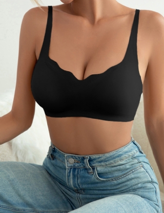 Black Wavy Edge Removable Pads Ice Silk Women Seamless Bra