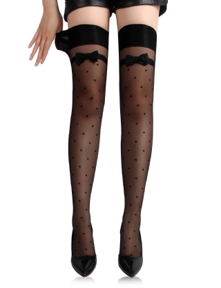 Jacquard Bow Tie Black Spot Stockings