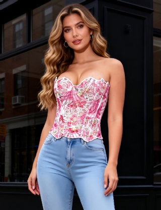 14 Bones Printing Hollow Lace-up Court-style Corset