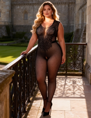 Plus Size Flower Pattern Fishnet BodyStocking