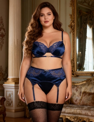 Delicate lace Stitching Exquisite metal buckle Bra And Garter Panty Set