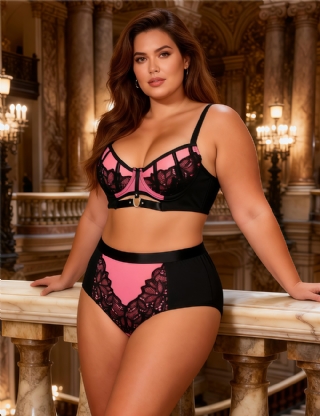 Pink Sexy Lace Mesh Push-up Bra Set