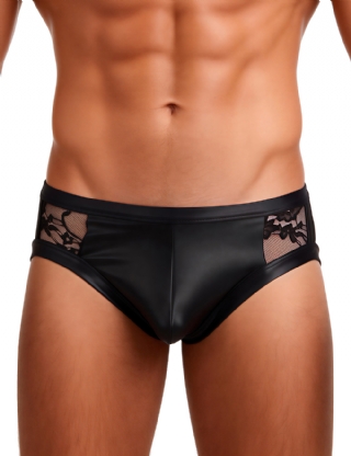Mens Black Leather Low Rise Sexy Briefs
