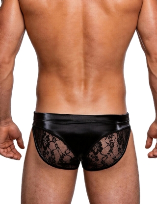 Black Sexy Faux Snakeskin Leathe Lace Men Underwear Thong