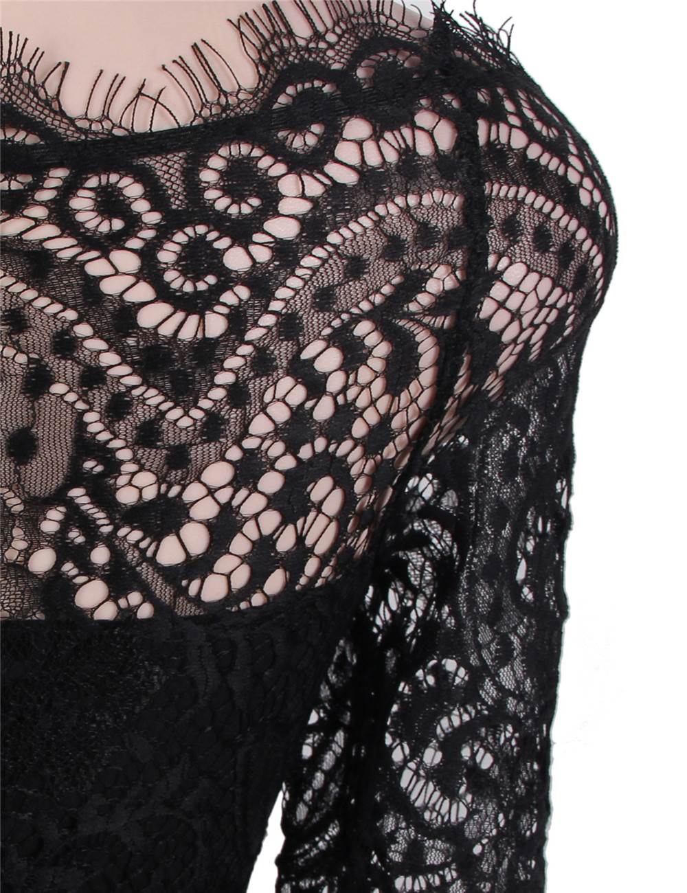 $11.98 Delicate Floral Lace Low Hem Black Evening Dress Wholesale